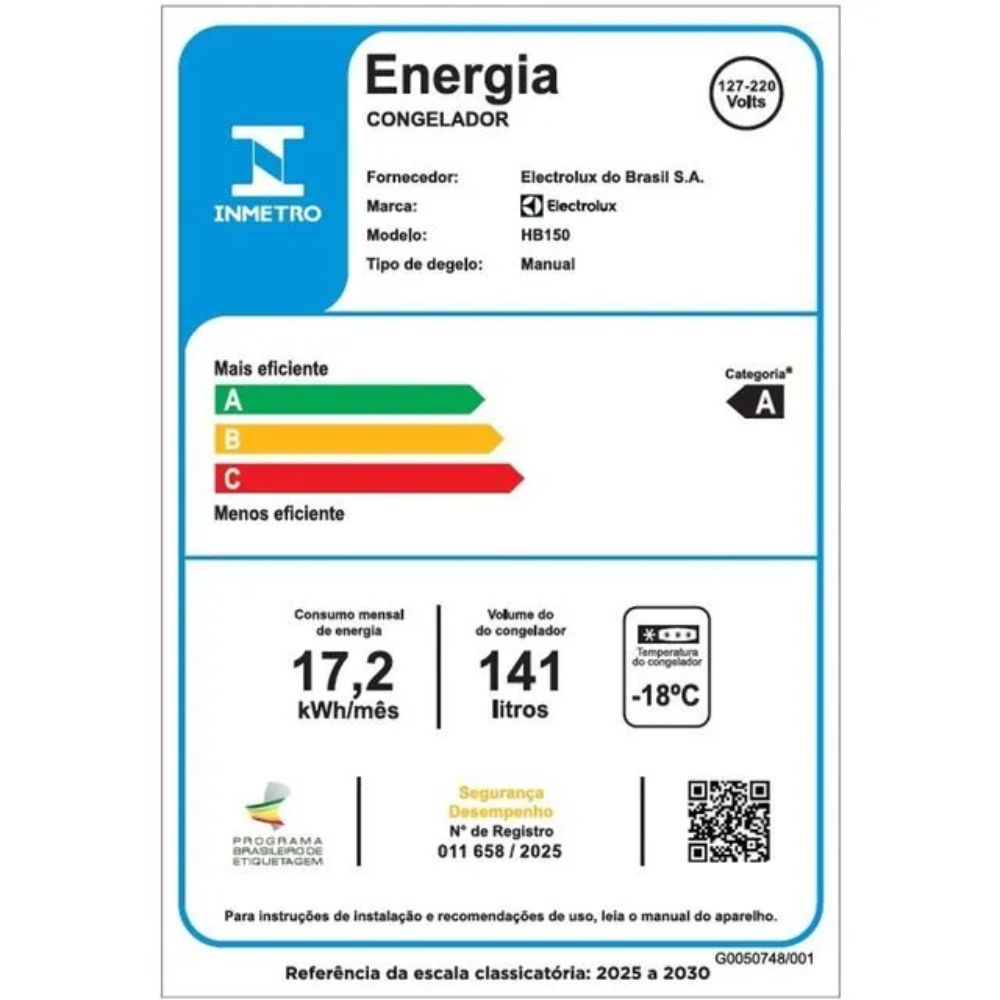 Freezer Horizontal Electrolux 141L Inverter Bivolt Uma Porta Branco (HB150) - Bivolt