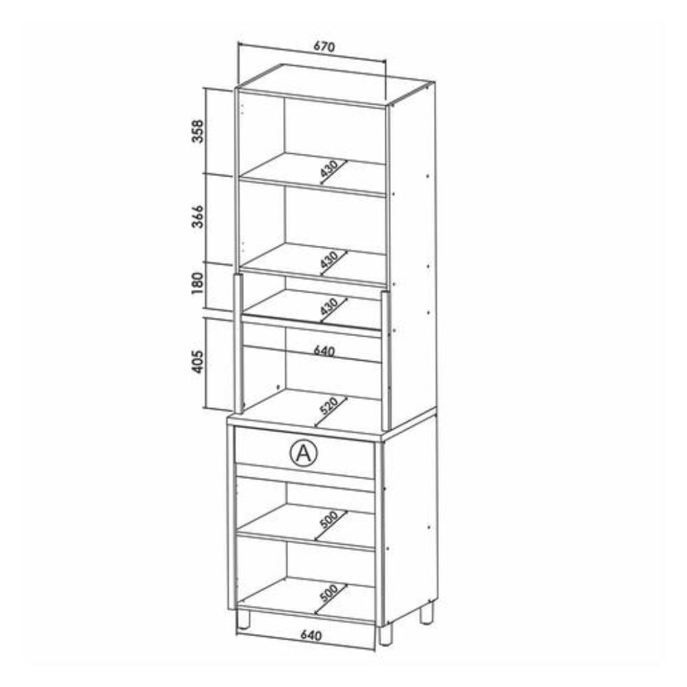Paneleiro Nesher Condessa 4 Portas 1 Gaveta 70cm Carvalho/Greige