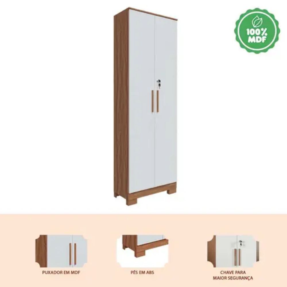 Armário Multiuso Ronipa Bordo 2 Portas Com Chave Servilha e Branco