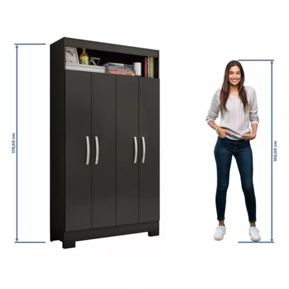 Armário Multiuso 4 Portas NT 4040 Notável Móveis Preto TX