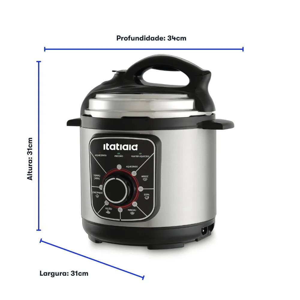 Panela de Pressão Elétrica Essencial Itatiaia 5L 220V 900W Inox Preto