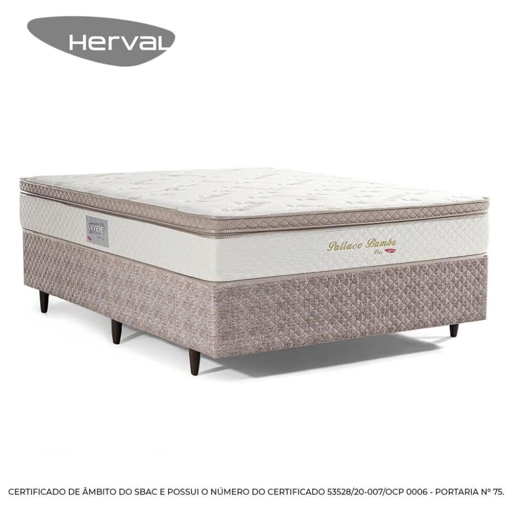Cama Box de Casal Herval Pallace Bambu com Molas Ensacadas, 71x138x188 cm