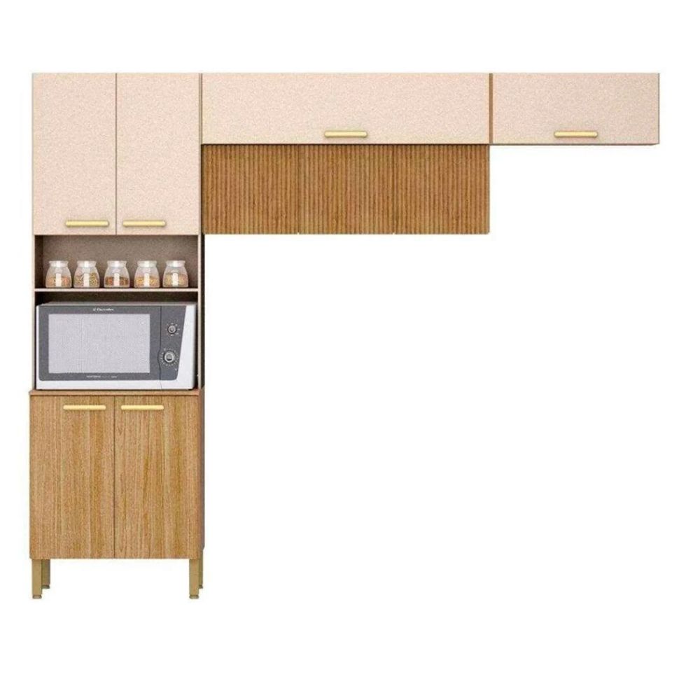 Cozinha Kits Parana Nala com Balcao 9009 Freijo/Vanilla Ripado