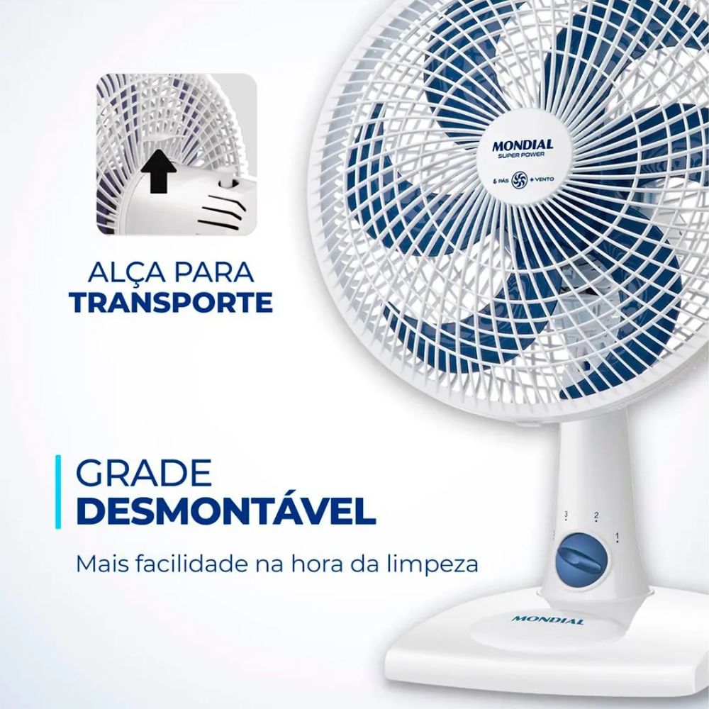 Ventilador de Mesa Mondial Super Power VSP-30-W Branco e Azul