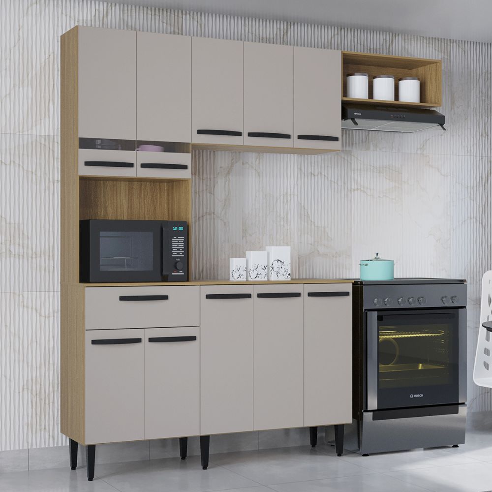 Cozinha Poquema Dora 10 Portas 1 Gaveta Damasco/Off White
