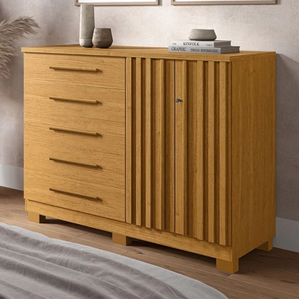Cômoda de Quarto Bella c/ 2 Portas e 5 Gavetas Cinamomo - ACP Móveis