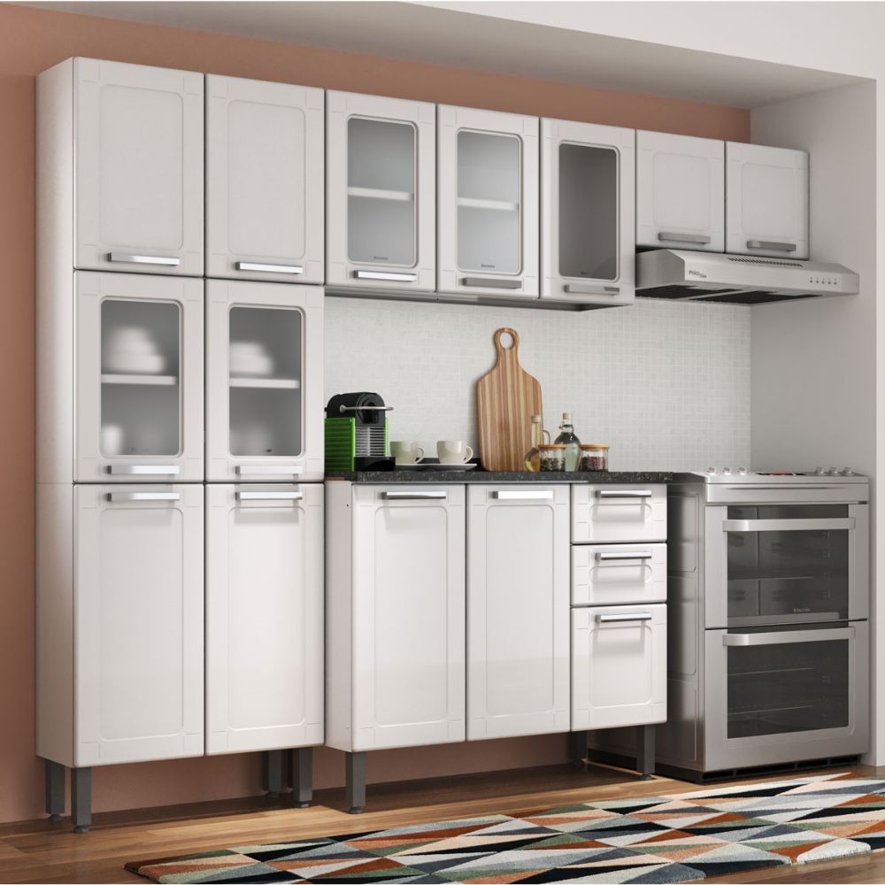 Balcão 3 Portas 2 Gavetas Bertolini Multipla Aço Branco