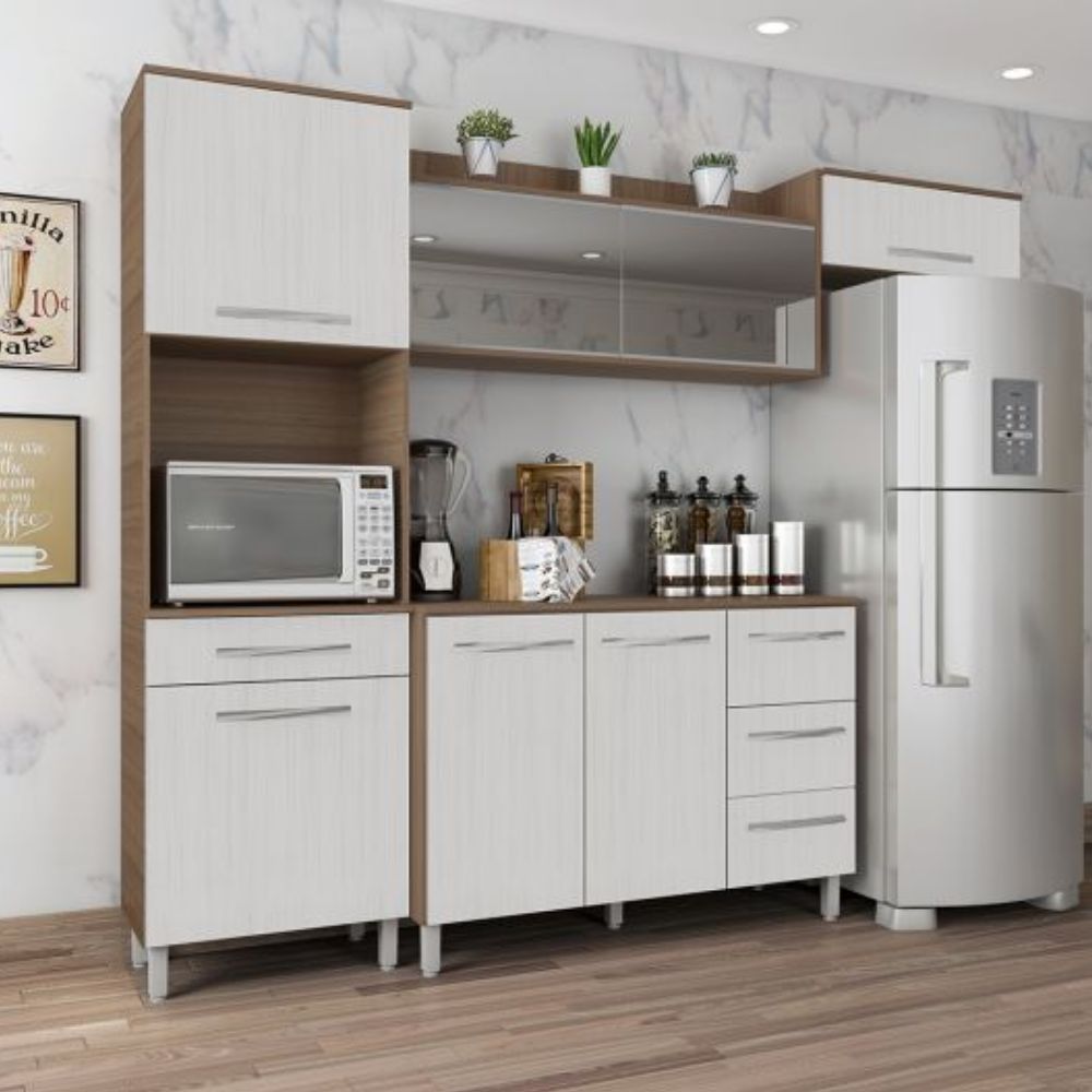 Cozinha Madine Bella Reflecta com Balcão Carol Montana/Branco