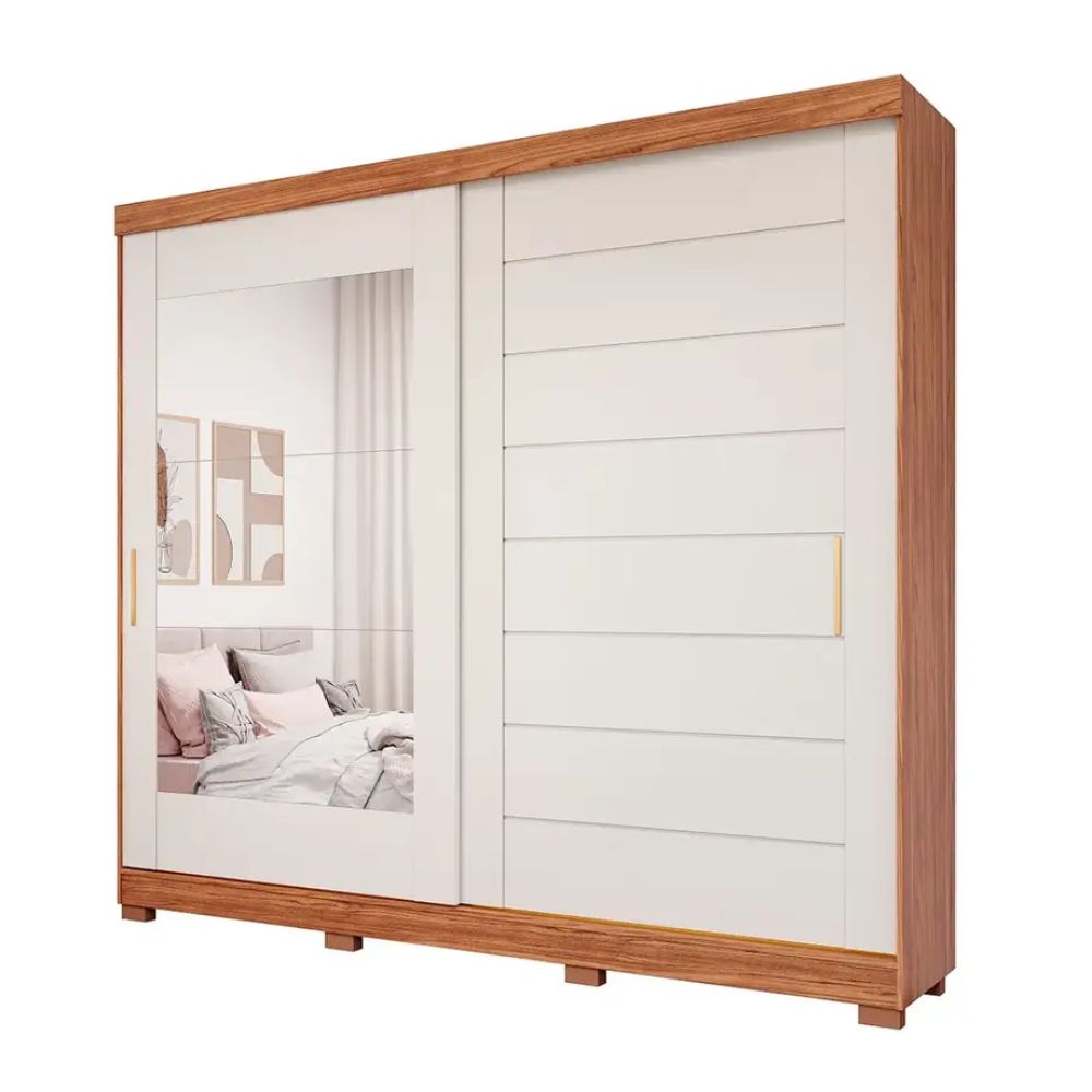Guarda Roupa Florença Panan Casal Com Espelho Cinamomo/Off white
