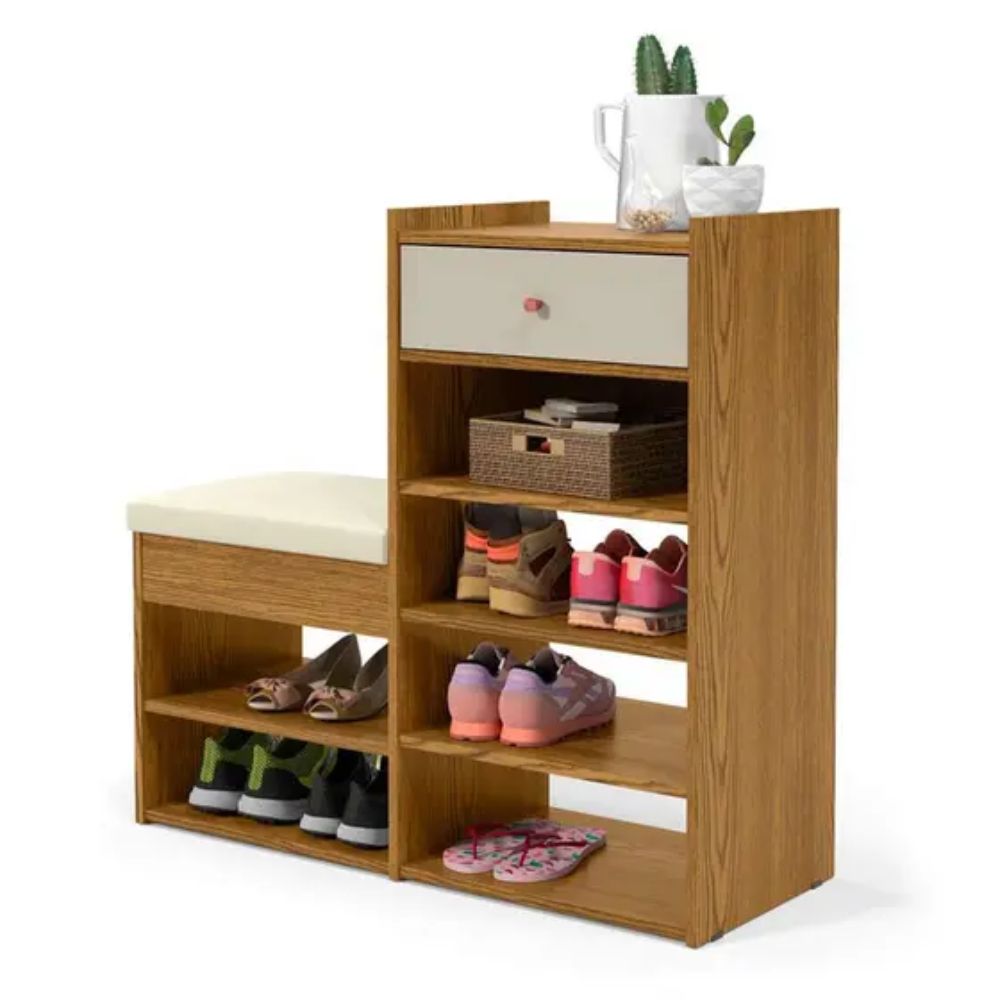 Sapateira Hall 1 Gaveta Cumaru e Off White Patrimar