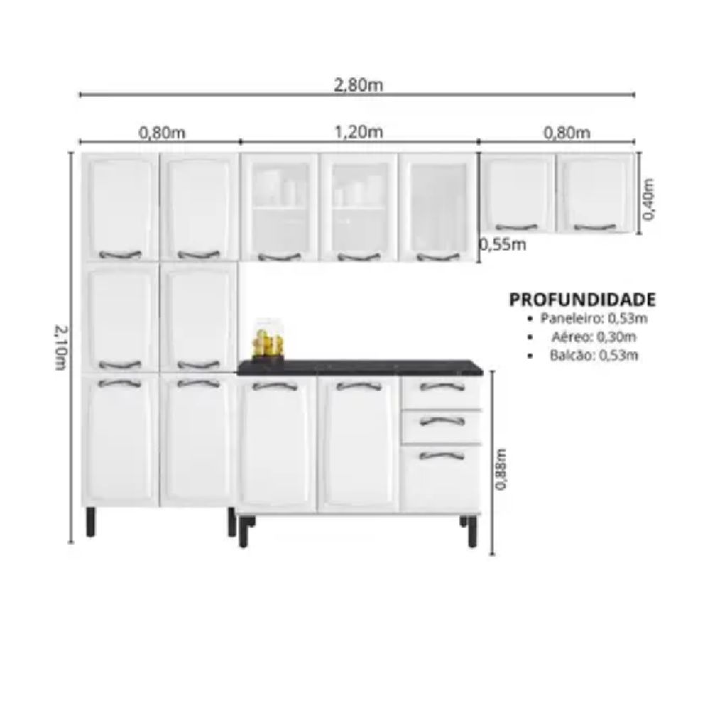Cozinha Completa Itatiaia New Premium 280cm Branca
