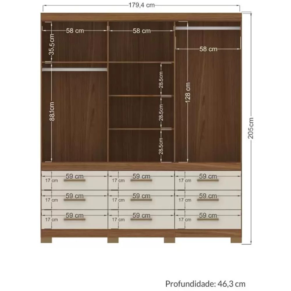 Guarda-Roupa Casal 6 Portas 9 Gavetas Santos Andira Star Plus 6.9 Jatoba/Areia