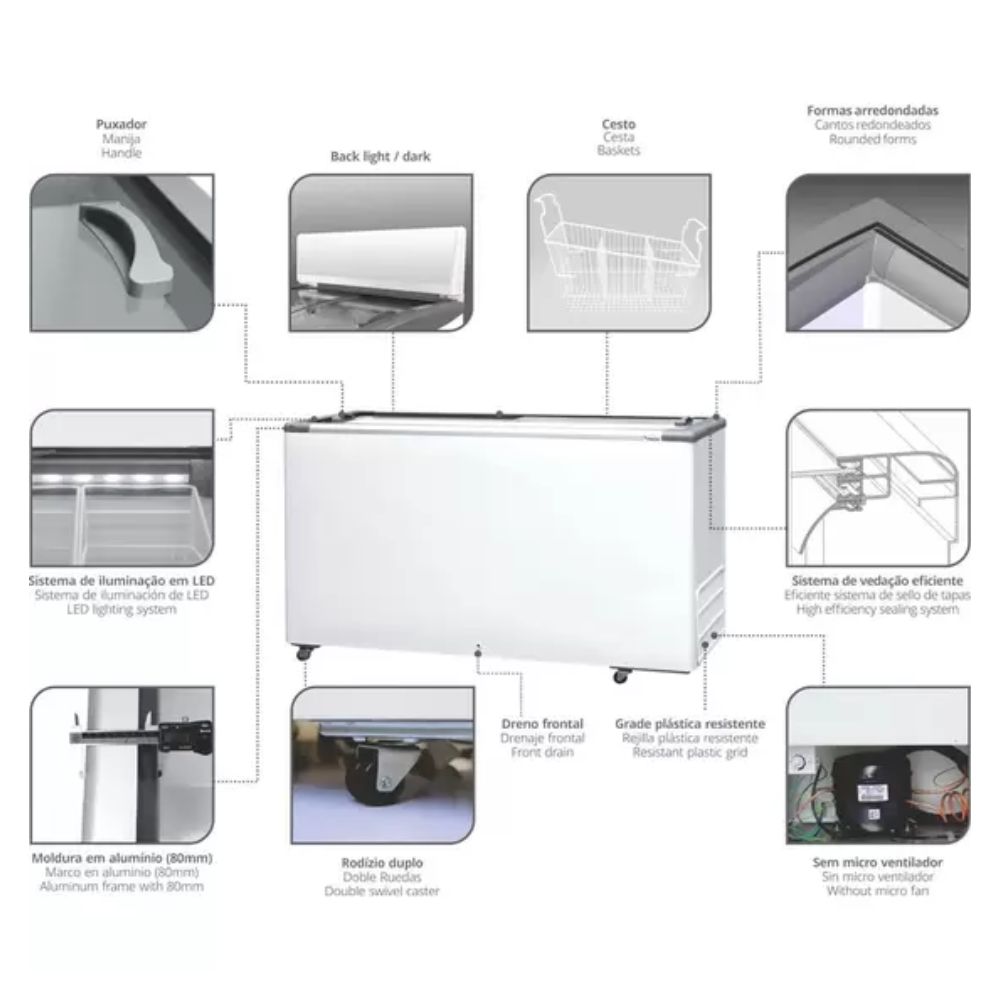 Freezer Fricon Horizontal HCED 503 Litros TP Vidro Branco