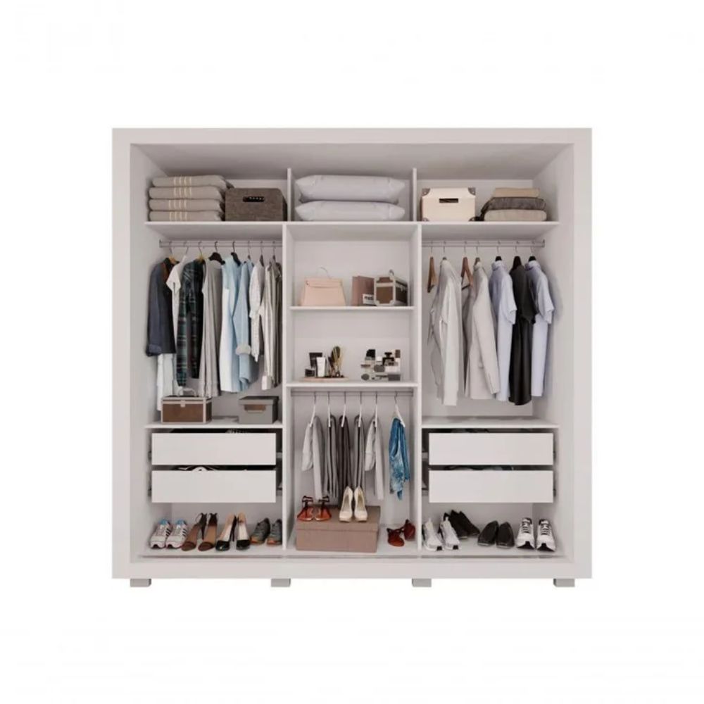 Guarda Roupa Casal Panamá Porta Espelho Central 3 Portas 4 Gavetas Salleto Branco