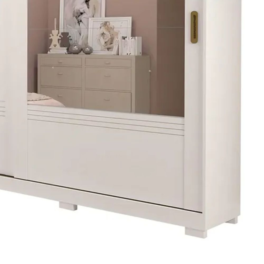 Guarda Roupa Panan Blumenau 2 Portas de Correr com Espelho e Pés Branco