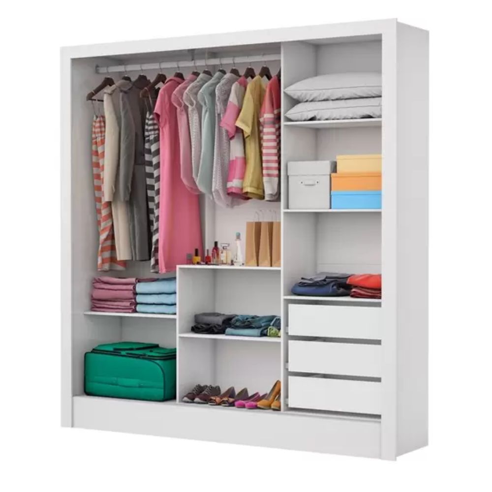Guarda Roupa Carioca Móveis Santiago Plus 3 Portas 3 Gavetas com Espelho e Pés Branco