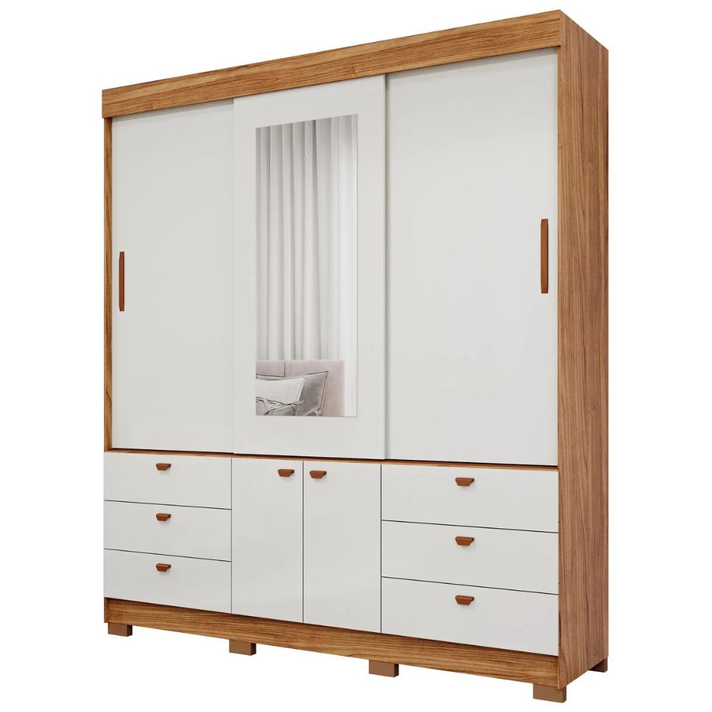 Guarda Roupa Panan Alice 3 Portas 6 Gavetas Cinamomo/Off White