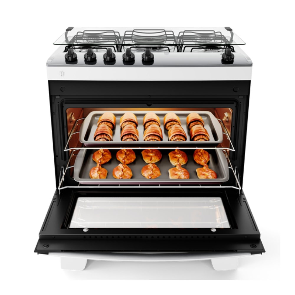 Fogão 5 Bocas Branco com Mesa Inox Atlas Agile Up Bivolt