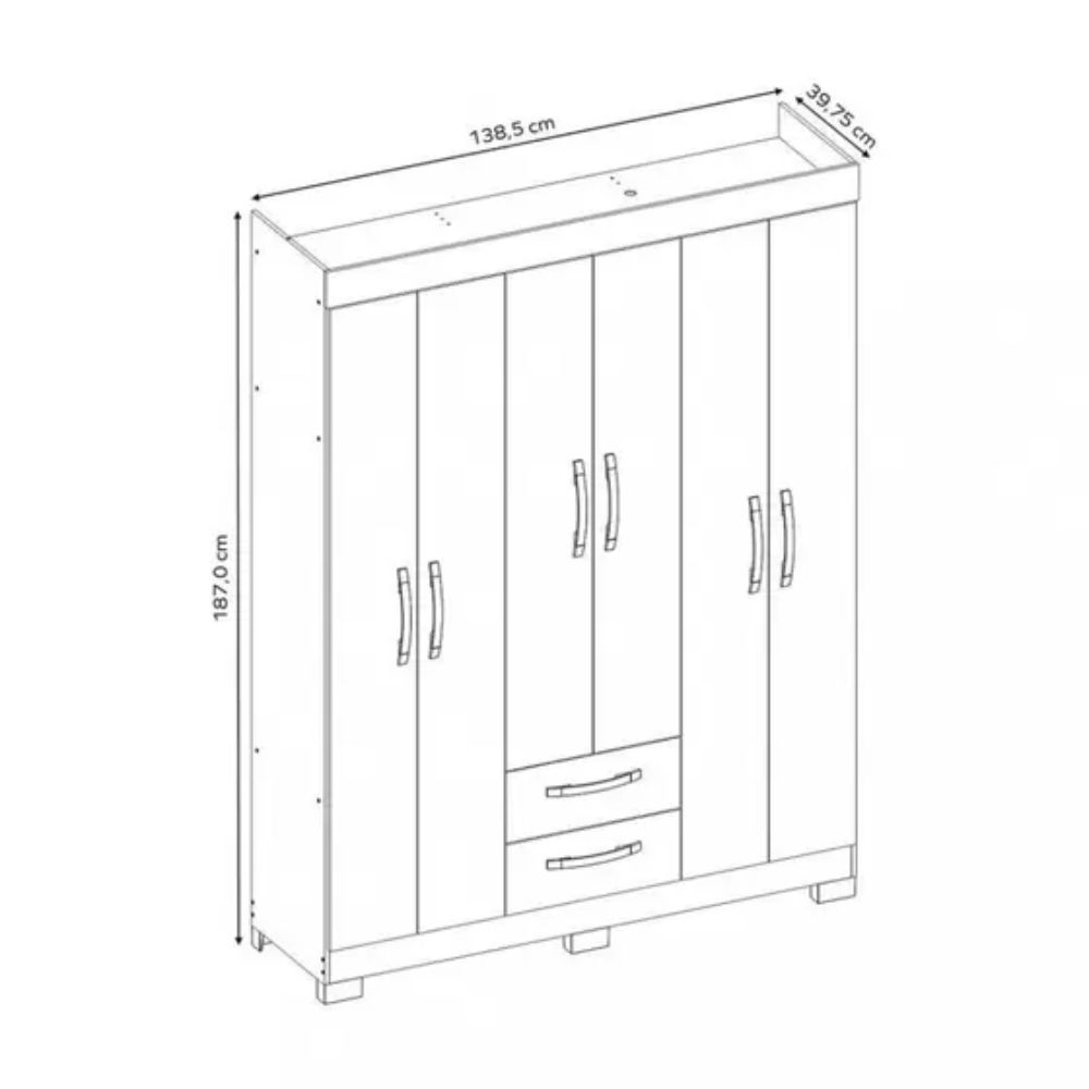 Guarda Roupa Solteiro 6 Portas 2 Gavetas NT 6015 Notável Freijó Trend/Off White TX