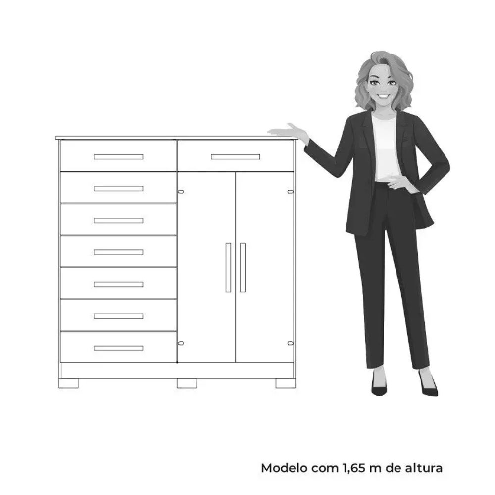 Cômoda 2 Portas 8 Gavetas Verona Albatroz Branco Fosco