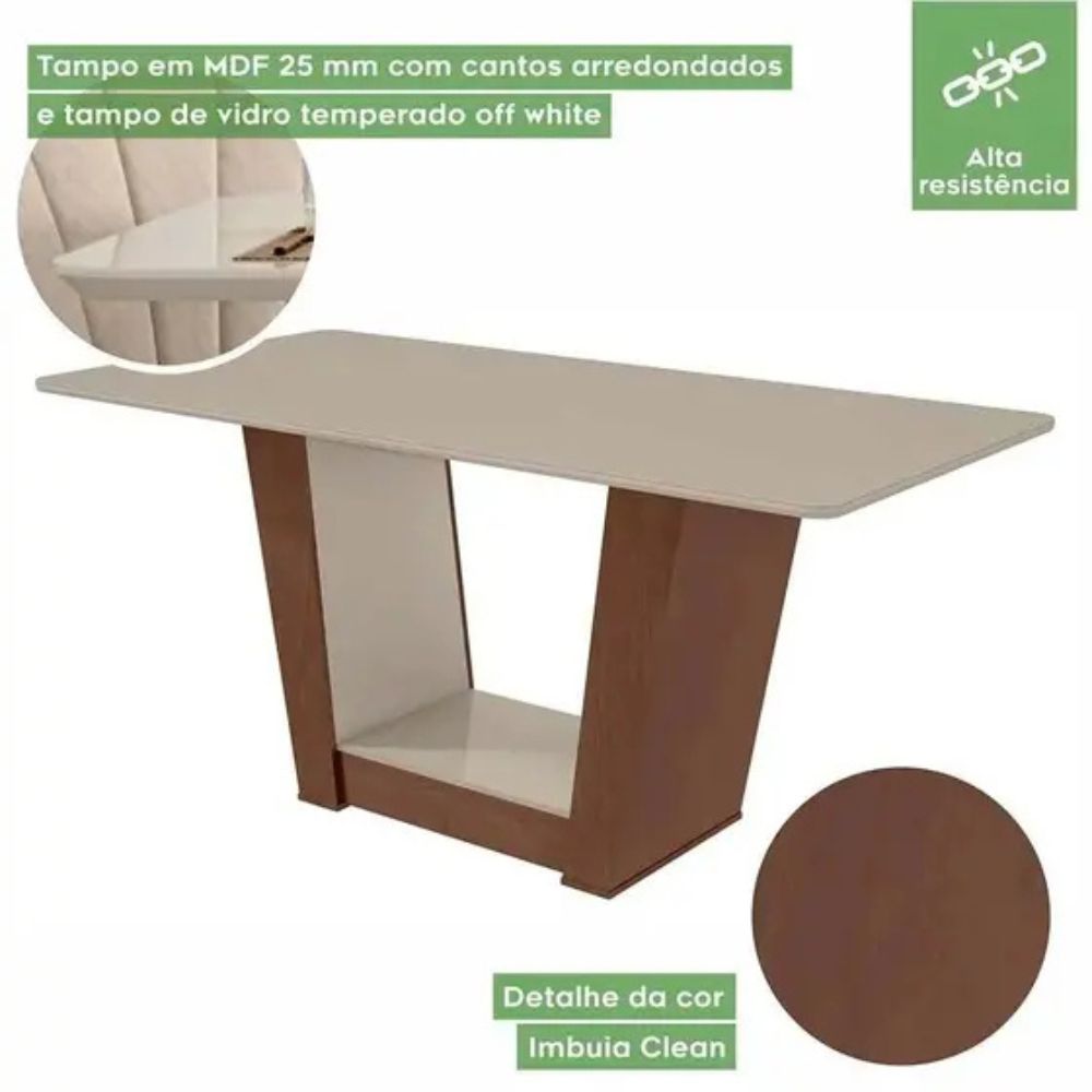 Mesa de Jantar Lopas Apogeu 6 Cadeiras Frassino/Off White