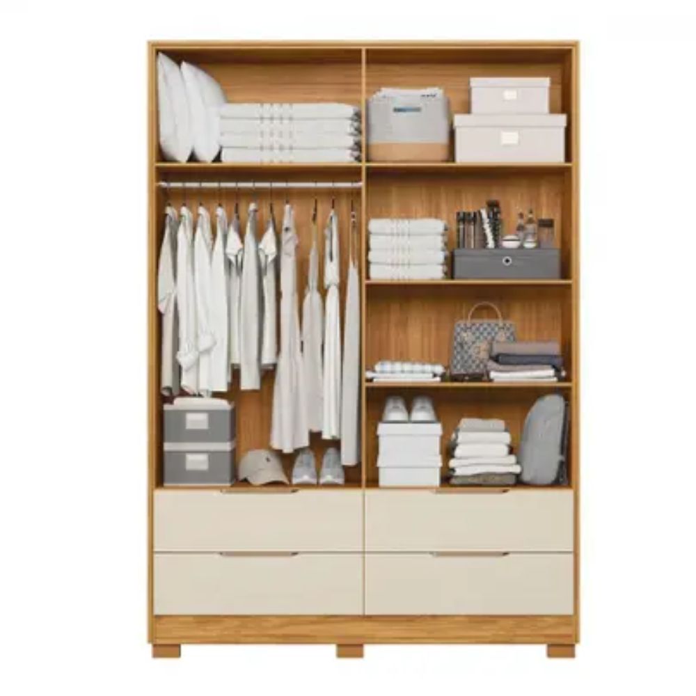 Guarda-Roupa Demóbile Solteiro Domo 4 Portas 4 Gavetas Cinamomo/Off White