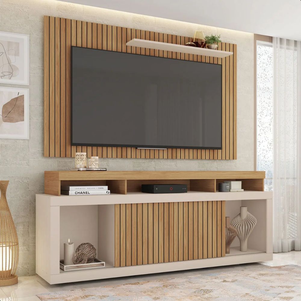 Rack com Painel Caemmun New Oscar Buriti Off White