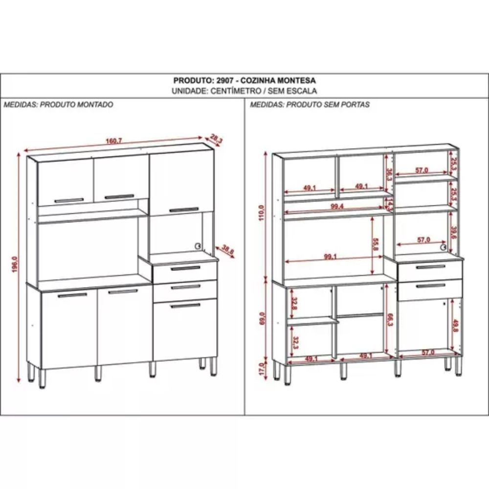 Armário de Cozinha 6 Portas 2 Gavetas Montesa Kits Paraná