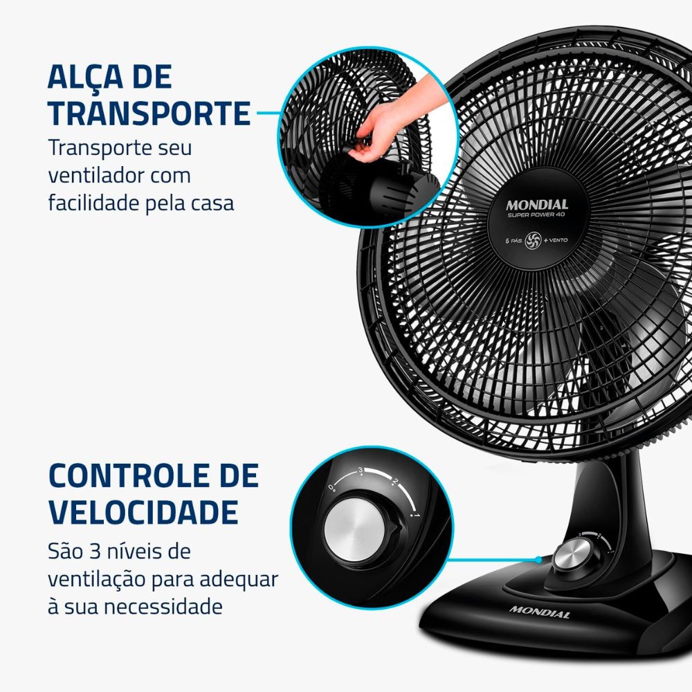 Ventilador de Mesa Mondial Super Power VSP-40-B Preto