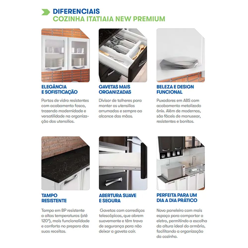 Armário Aéreo de Cozinha Grafite 3 Portas com Vidro New Premium