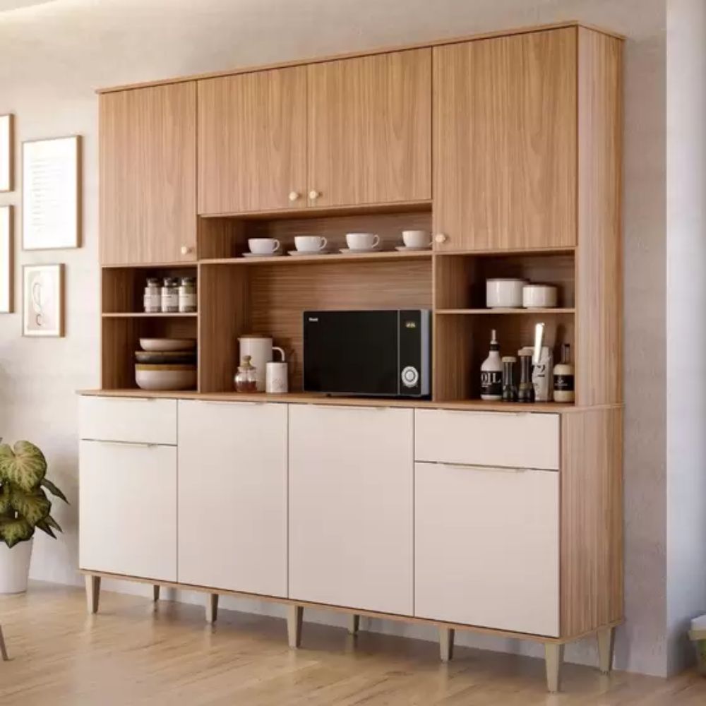 Armário De Cozinha Completo MGM Luna 8 Portas 2 Gavetas Freijo/Off White