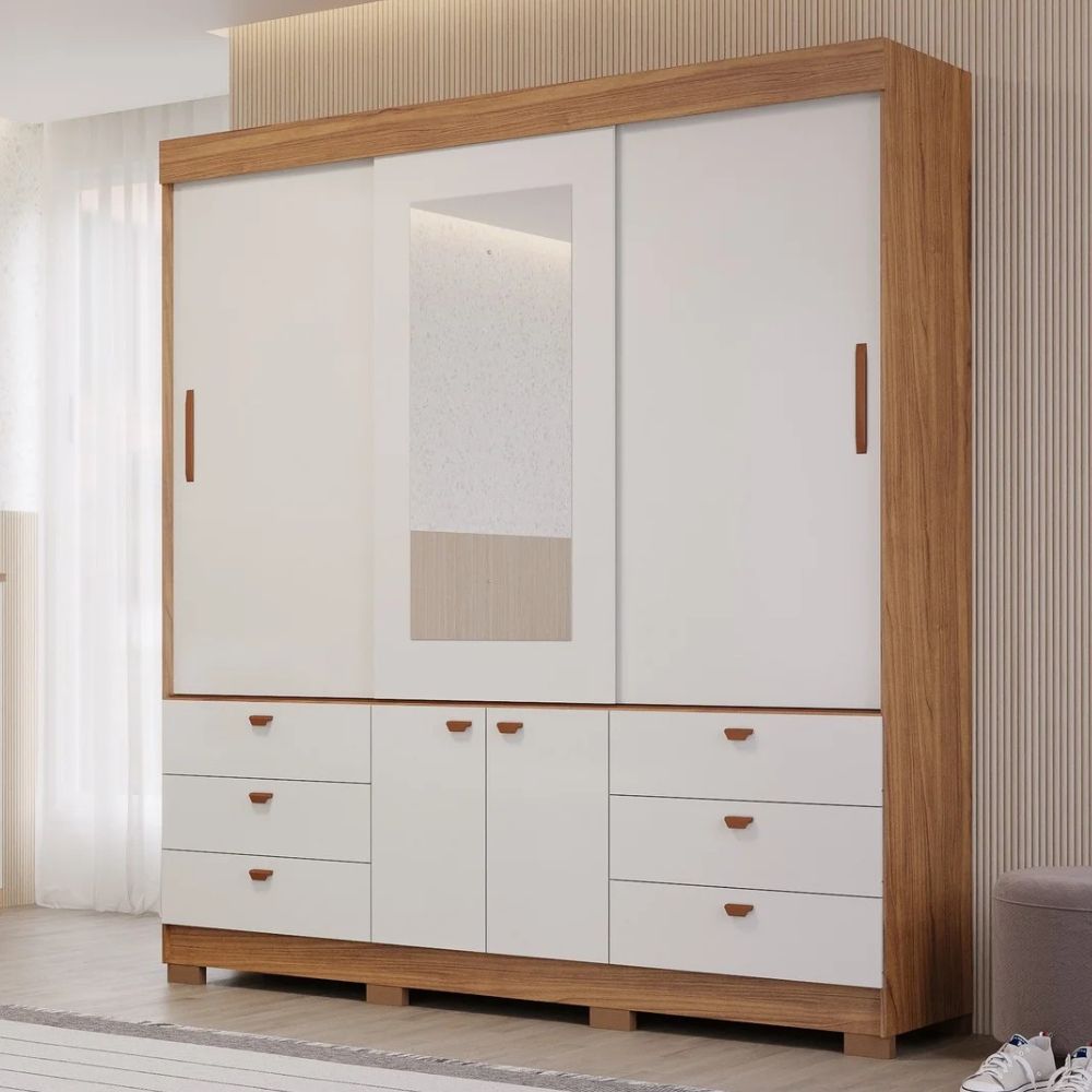 Guarda Roupa Panan Alice 3 Portas 6 Gavetas Cinamomo/Off White