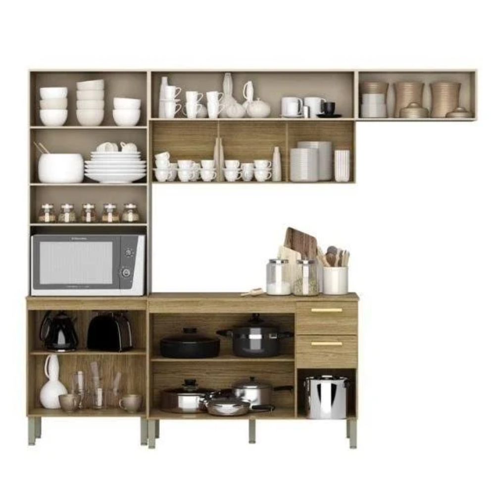 Cozinha Kits Parana Nala com Balcao 9009 Freijo/Vanilla Ripado