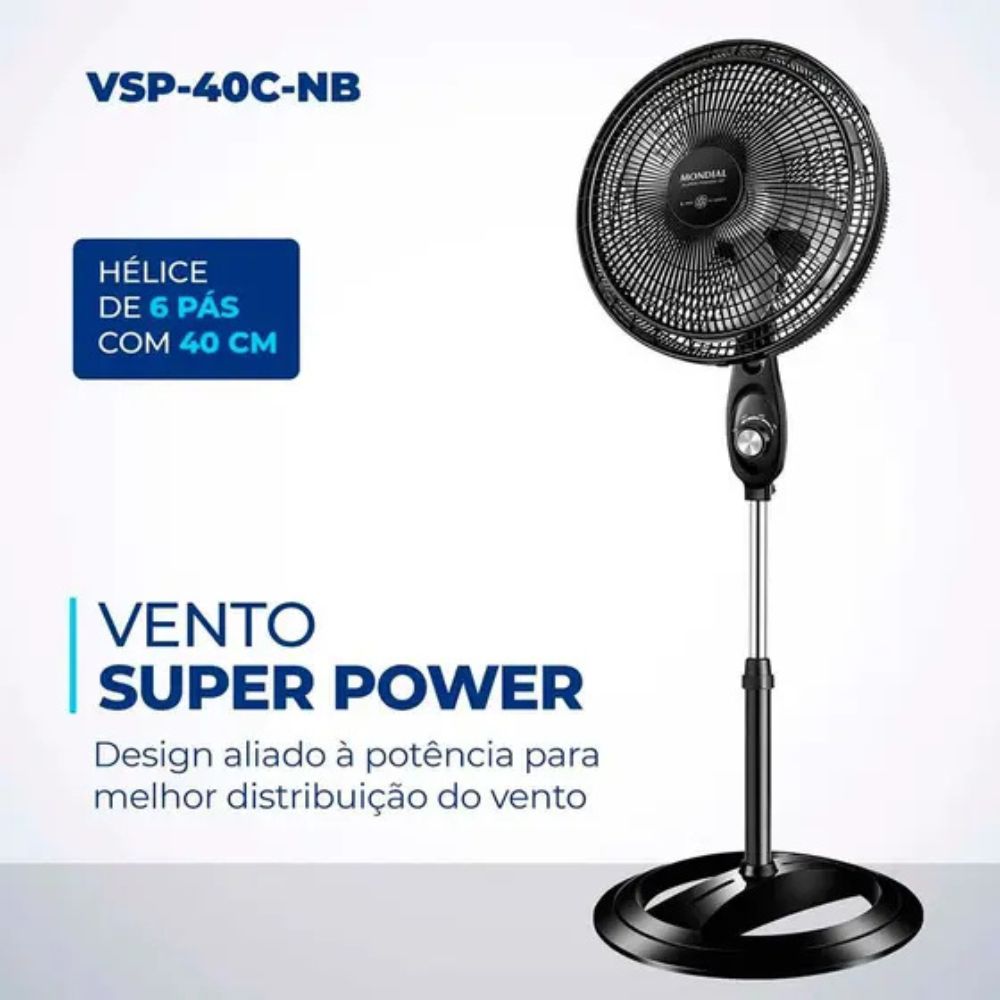 Ventilador de Coluna Mondial Super Power VSP-40C-NB 40cm Preto