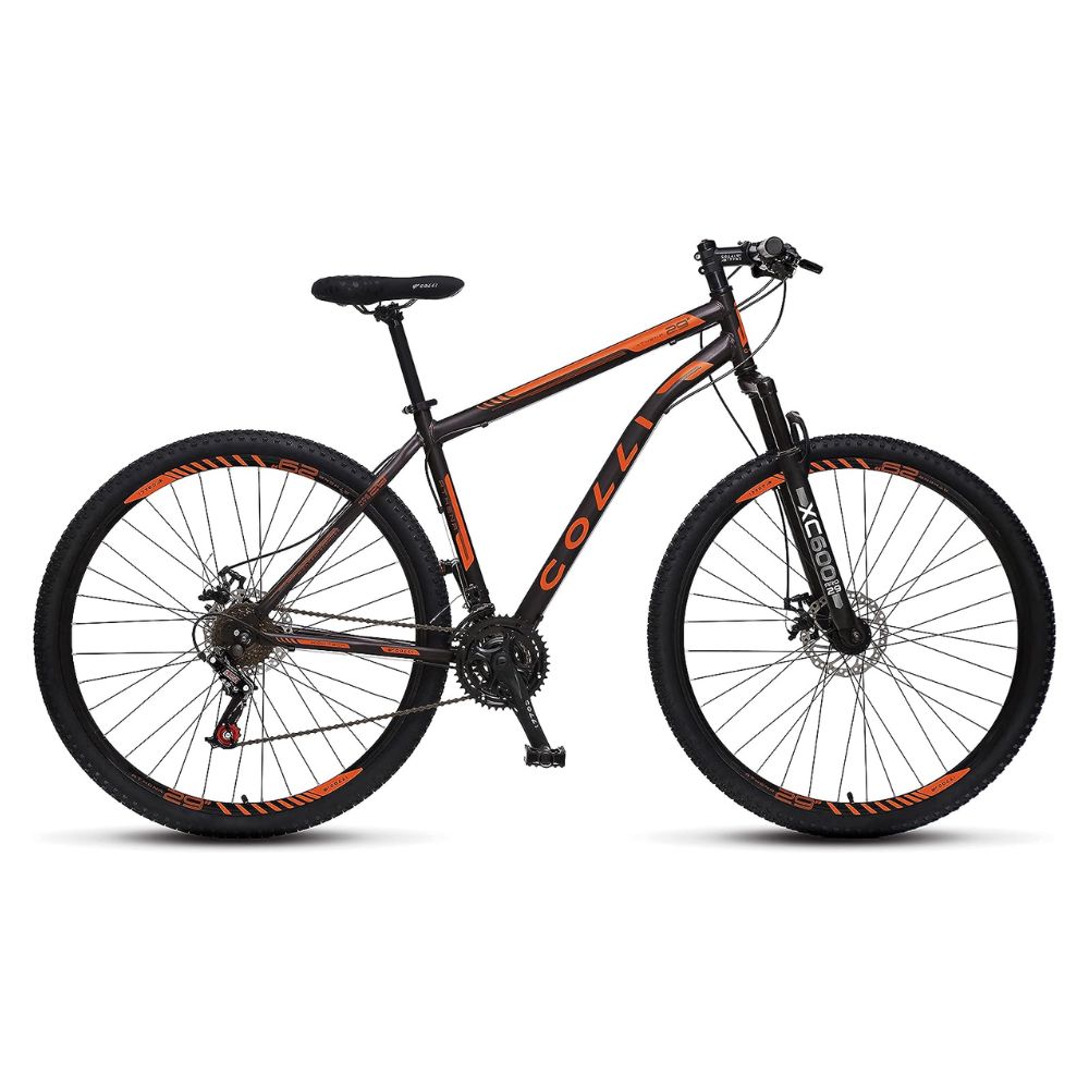 Bicicleta Colli Athena Preto Fosco e Laranja Neon Aro 29 Freios a Disco 21M