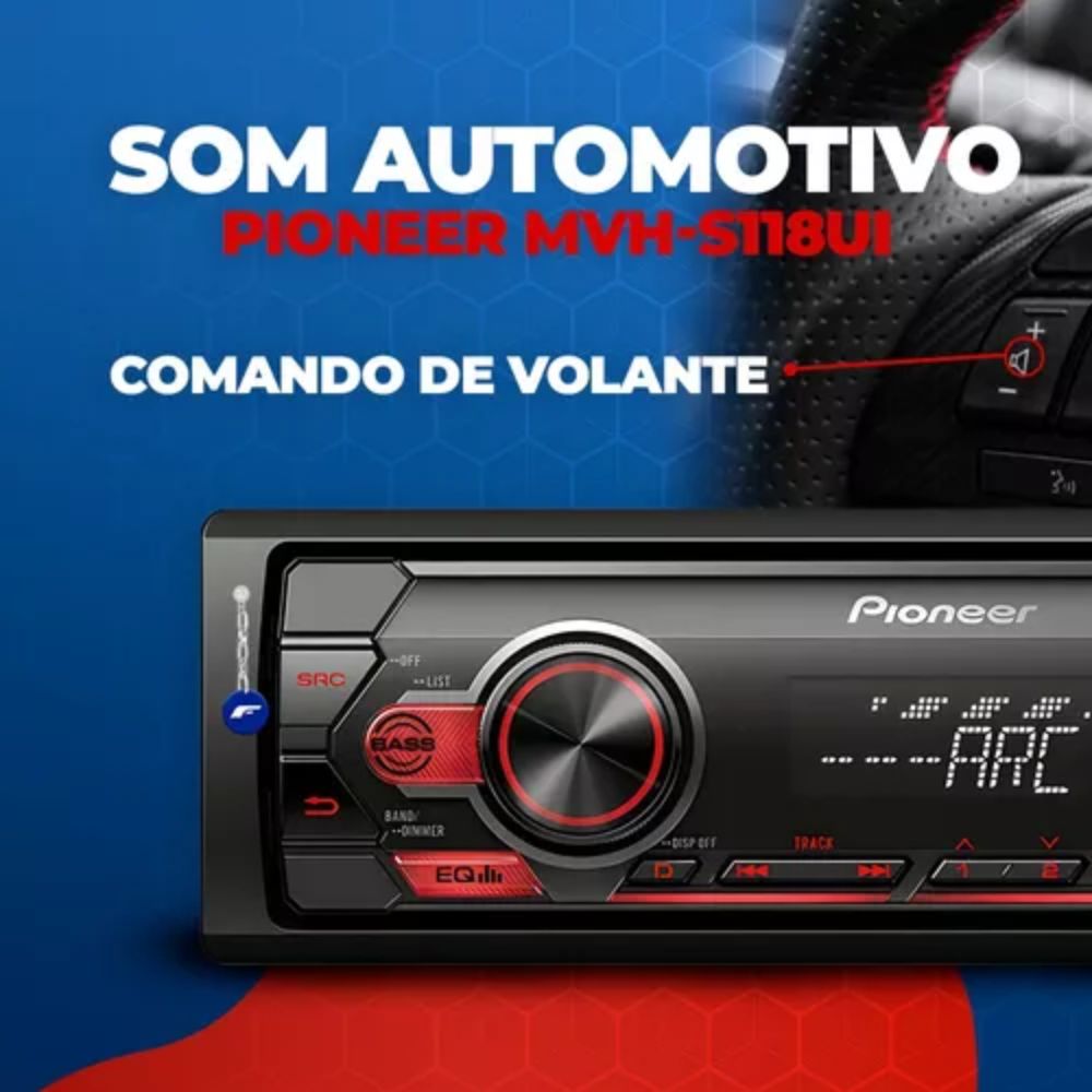 Aparelho De Som Pioneer AM/FM/USB/AUX com Controle MVH-S118UI