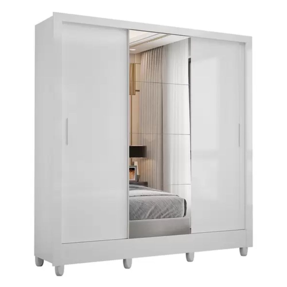 Guarda Roupa Carioca Móveis Santiago Plus 3 Portas 3 Gavetas com Espelho e Pés Branco