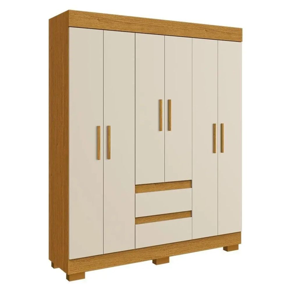 Guarda Roupa ACP Maya 6 Portas 2 Gavetas com Pés Cinamomo/Off White