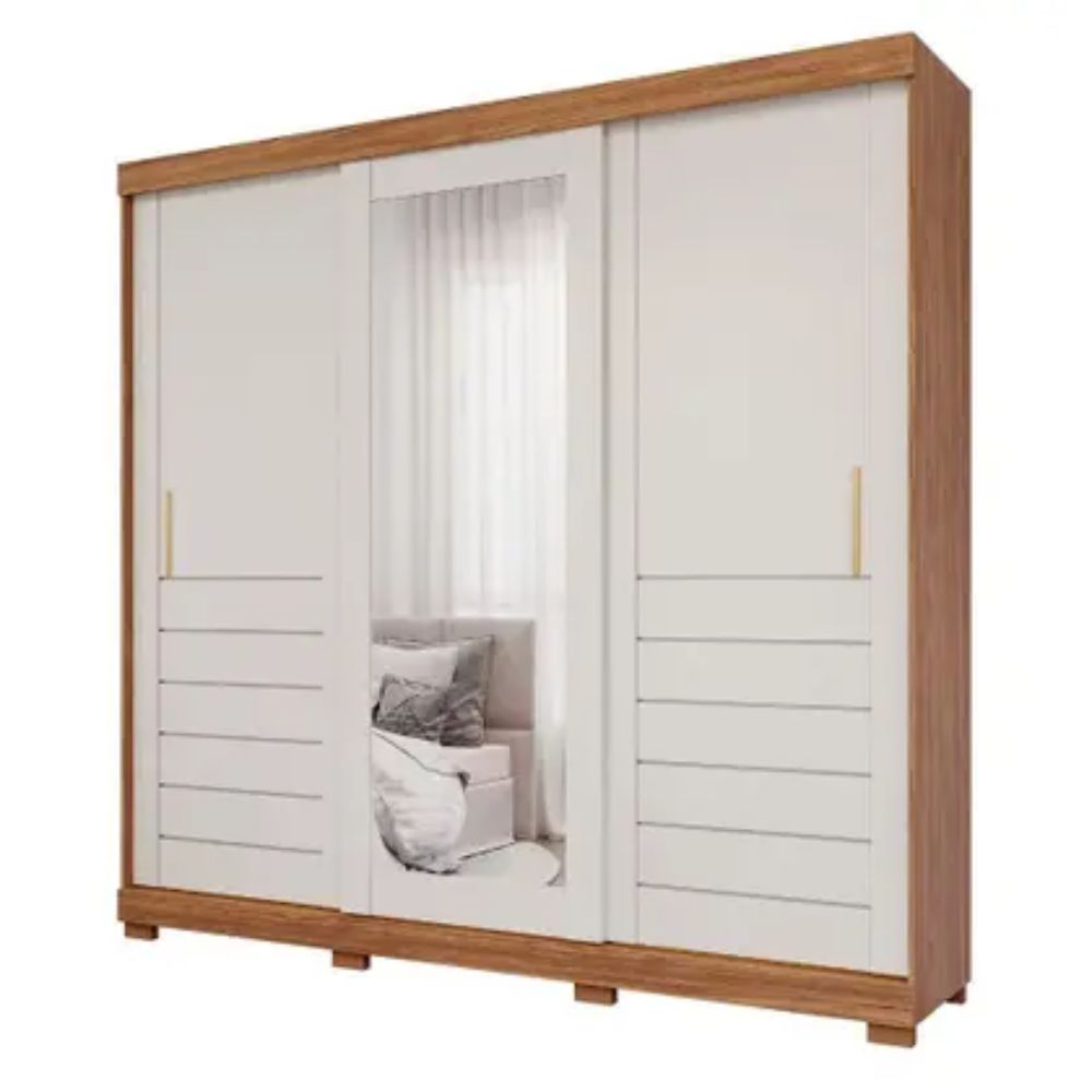 Guarda-Roupa Panan Cecília Casal 3 Portas Cinamomo/Off White