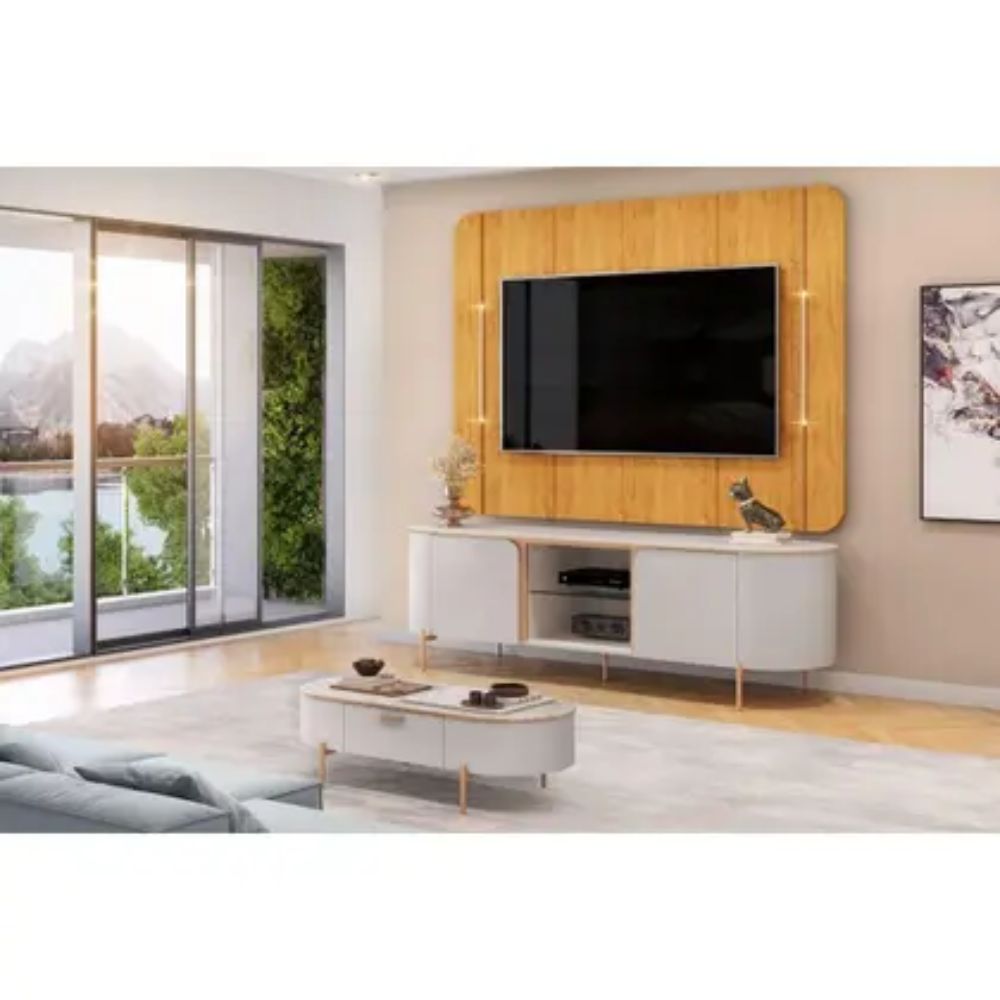 Home p/ TV até 65 Pol Adele c/ Led e Nichos 180x189cm Cedro/Bali - DJ Móveis