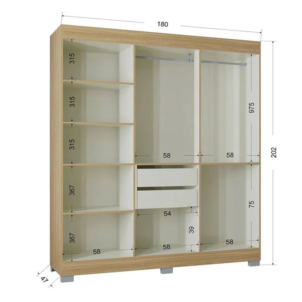 Guarda Roupa Poquema Barcelona 6 Portas 2 Gavetas Damasco/Off White