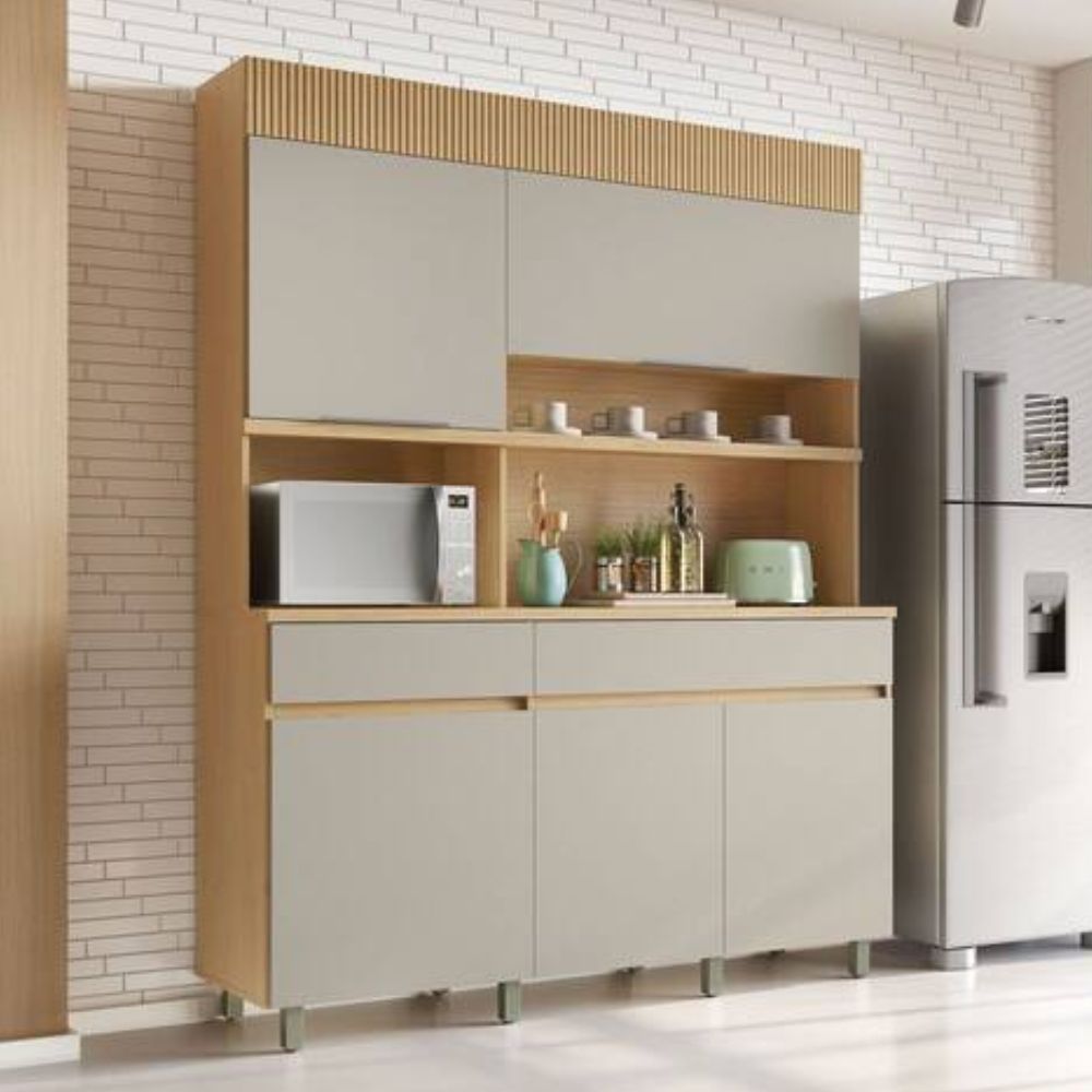 Cozinha Compacta Nesher Realeza 5 Portas 2 Gavetas 160cm Carvalho/Grigio