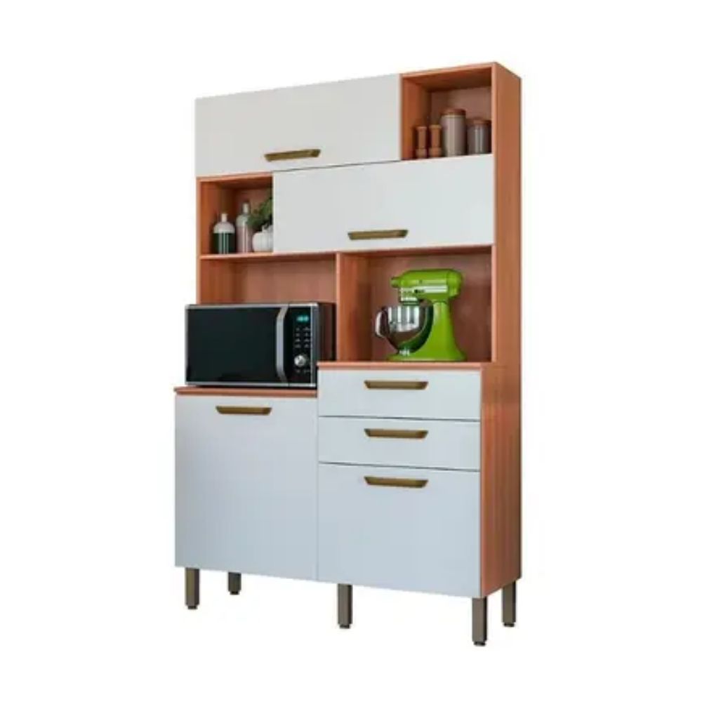 Cozinha Compacta Pimenta Telasul 1,20m 2 Portas 2 Gavetas Freijo/Branco