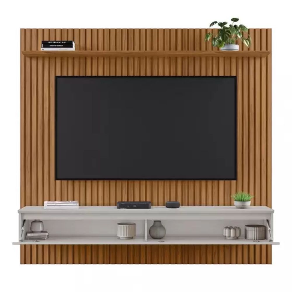 Painel para TV Notável 1 Porta Ripado NT 1350 Freijó Trend/Off White