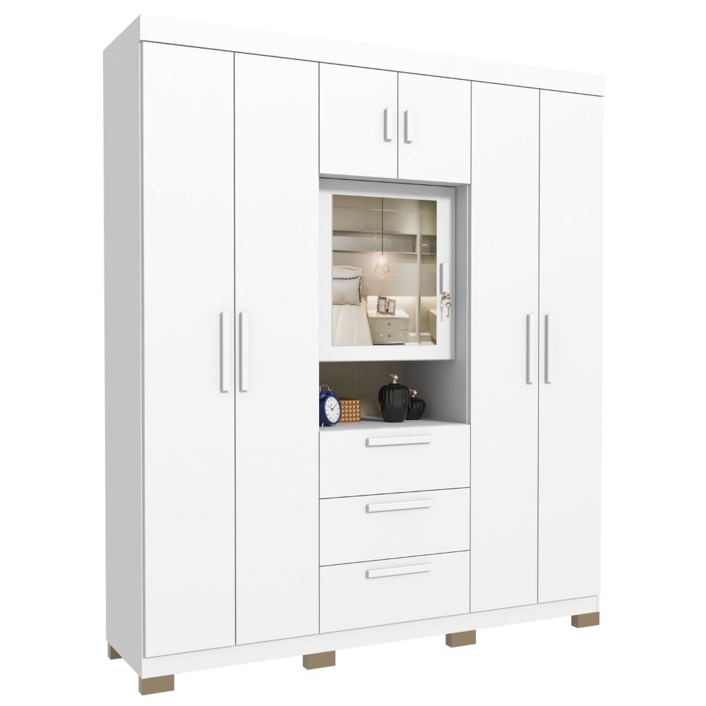 Guarda Roupa Avelan Catania 6 Portas 3 Gavetas Luxo Branco