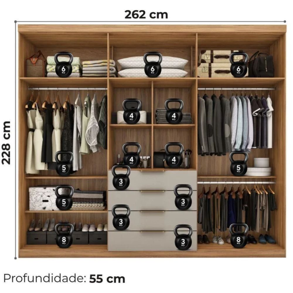 Guarda Roupa Casal Giardino 6 Portas Amêndola Nude Prime TX com Espelho - Demóbile