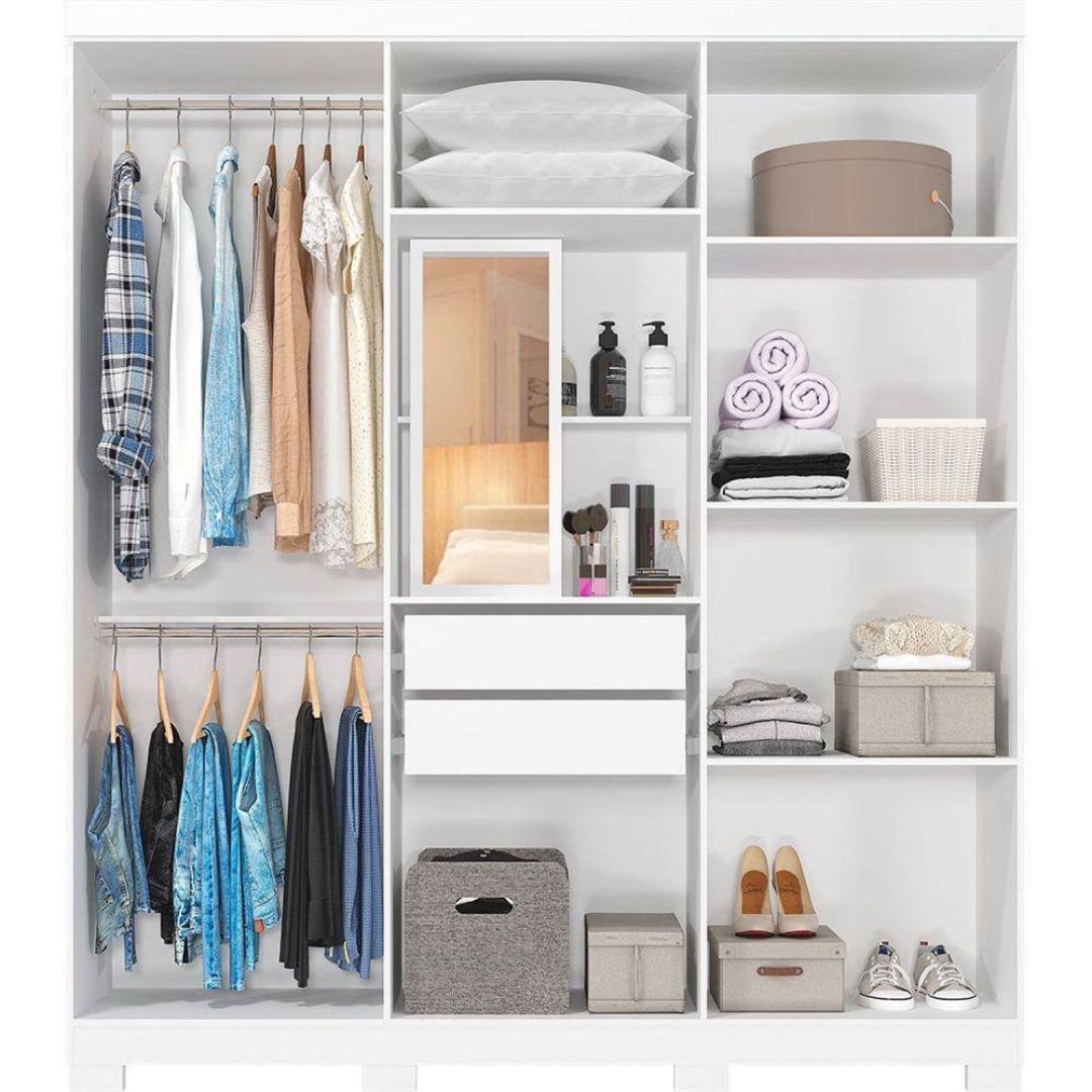 Guarda Roupa Panan Milena Com Espelhos 6 Portas Branco