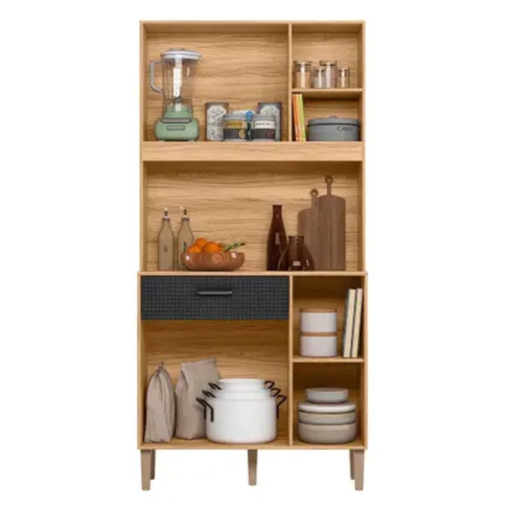 Cozinha Compacta Erva Doce 90 4 Portas 1 Gaveta Freijó/Preto Esfera - Nicioli