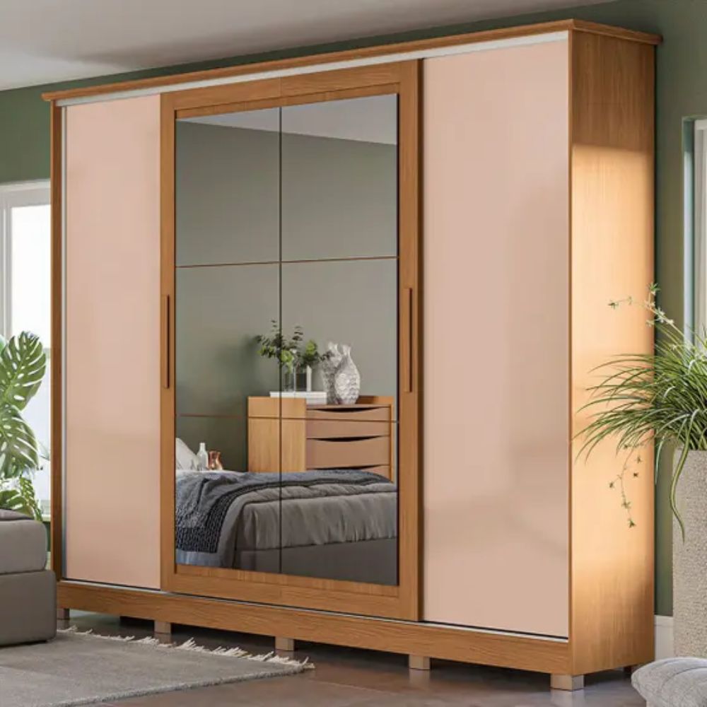 Guarda Roupa Kappesberg 4 Portas Com Espelho Canela/Macadamia