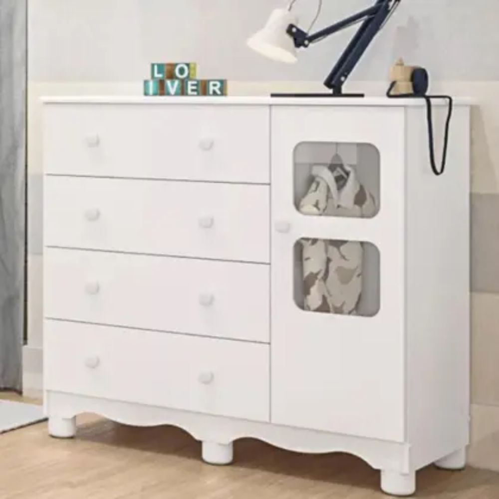 Cômoda Infantil Peroba Uli com 1 Porta e 4 Gavetas